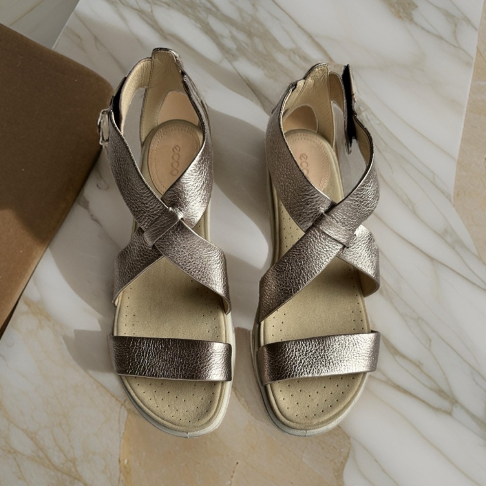 Ecco Damara Sandals Women's EU 41 US 10-10.5 Warm Grey Metallic